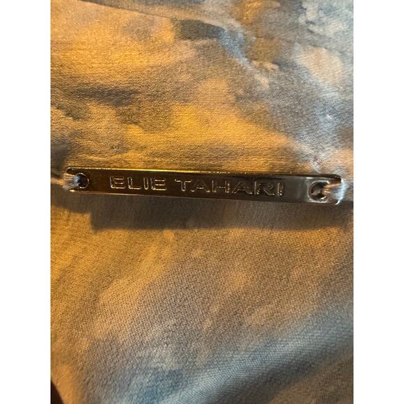 Elie Tahari 100% Blue Green Watery Silk Button down Sheer Sleeves Shirt Medium M - Picture 10 of 10